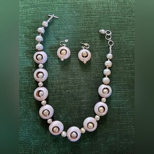 Vtg Custom Necklace & Earrings Geometric Abstract Design Silver/Gold tone Metals